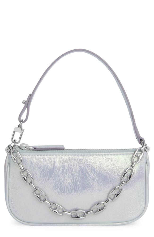 By Far Mini Rachel Metallic Leather Convertible Shoulder Bag in White Scarabee Cover