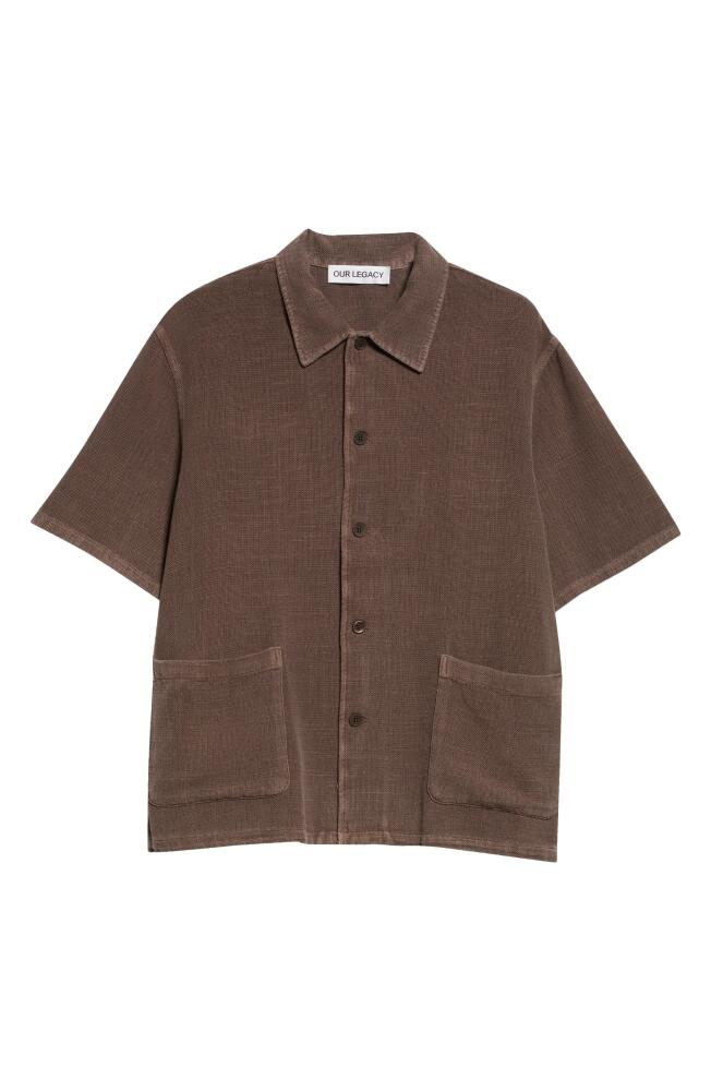 OUR LEGACY Elder Boxy Short Sleeve Button-Up Shirt in Brown Sparse Panama Cover