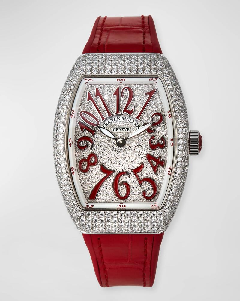 Franck Muller Lady Vanguard Diamond Watch w/ Alligator Strap, Red Cover