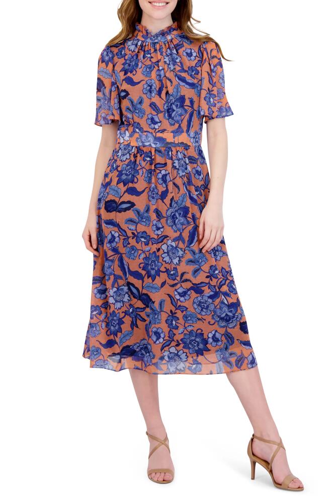 Julia Jordan Floral Mock Neck Midi Dress in Peach Multi Cover