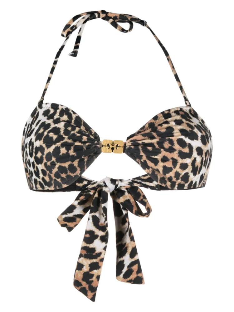 GANNI leopard-print halterneck bikini top - Brown Cover