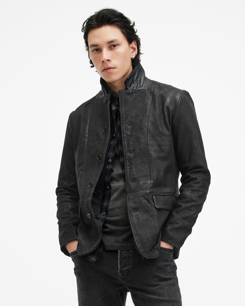 AllSaints Survey Double Layered Leather Blazer Cover