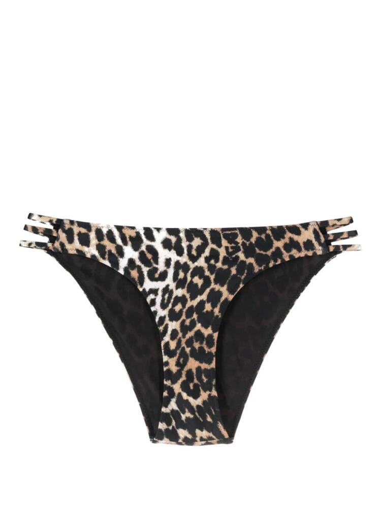 GANNI leopard-print cut-out bikini bottoms - Brown Cover