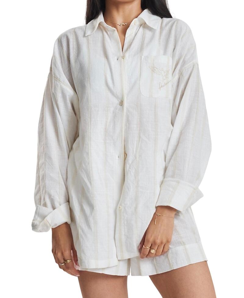 Peachaus Women's Yew Striped Ethical-Cotton Pajama Shirt Cover