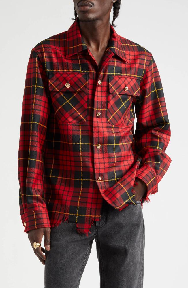 Alexander McQueen Tartan Distressed Hem Wool Overshirt in Red-Black-Yellow Cover