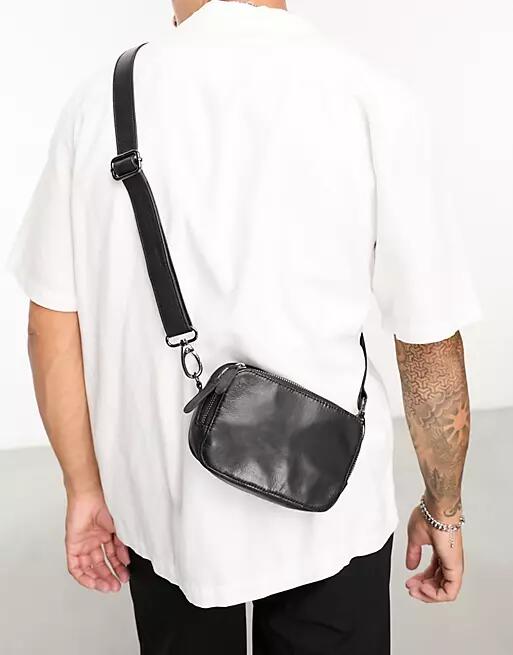 ASOS DESIGN leather cross-body camera bag in black Cover