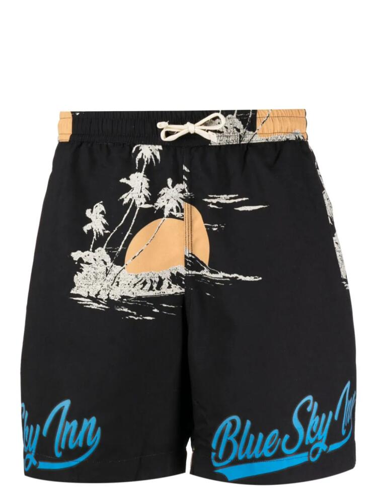 BLUE SKY INN palm-tree print swim shorts - Black Cover