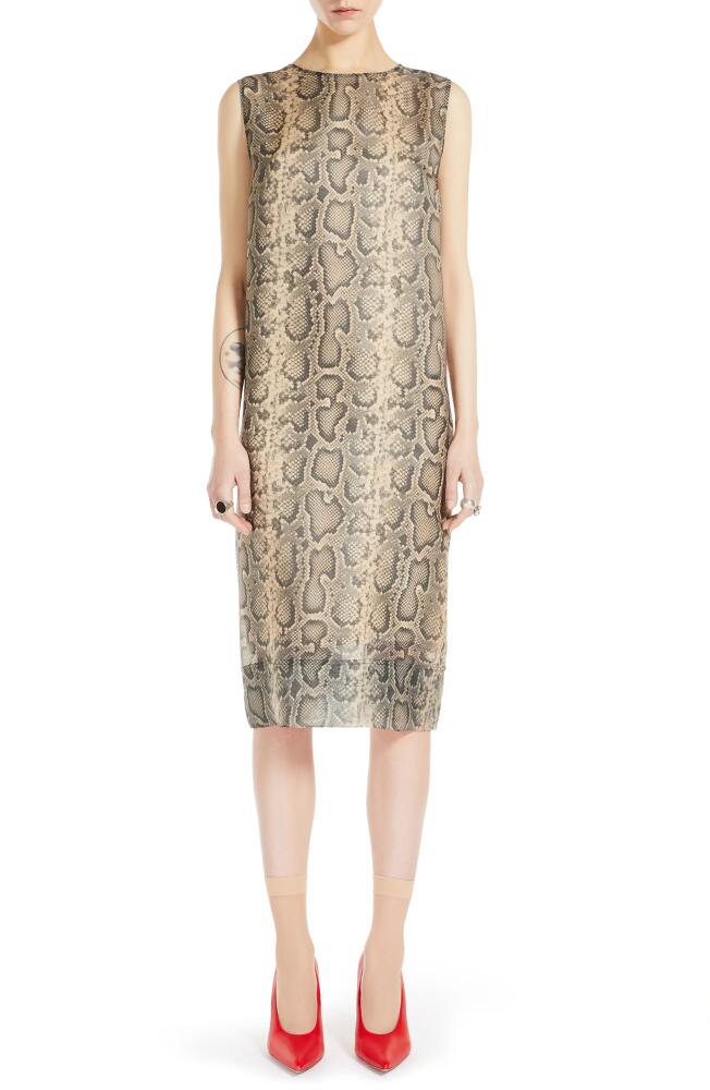 SPORTMAX Python Print Sleeveless Organza Shift Dress in Beige Cover