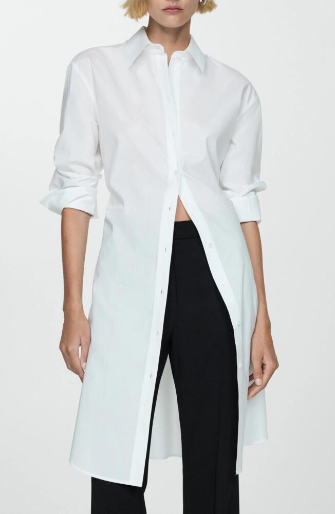 MANGO Tie Waist Long Sleeve Shirtdress in White Cover