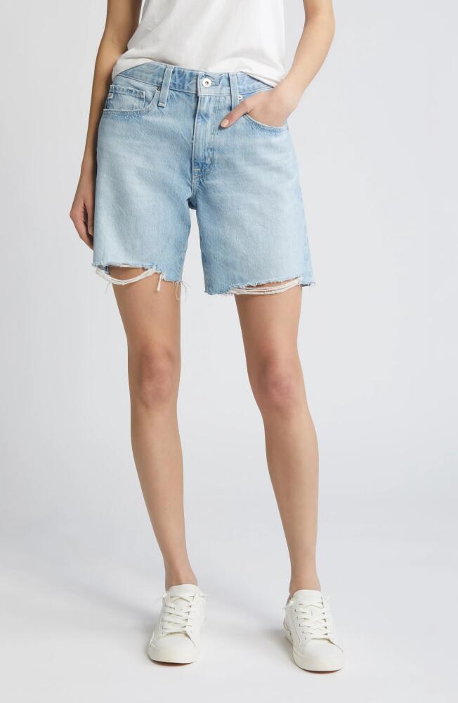 AG Ex-Boyfriend Frayed Mid Length Denim Shorts in Sunset Blues Cover