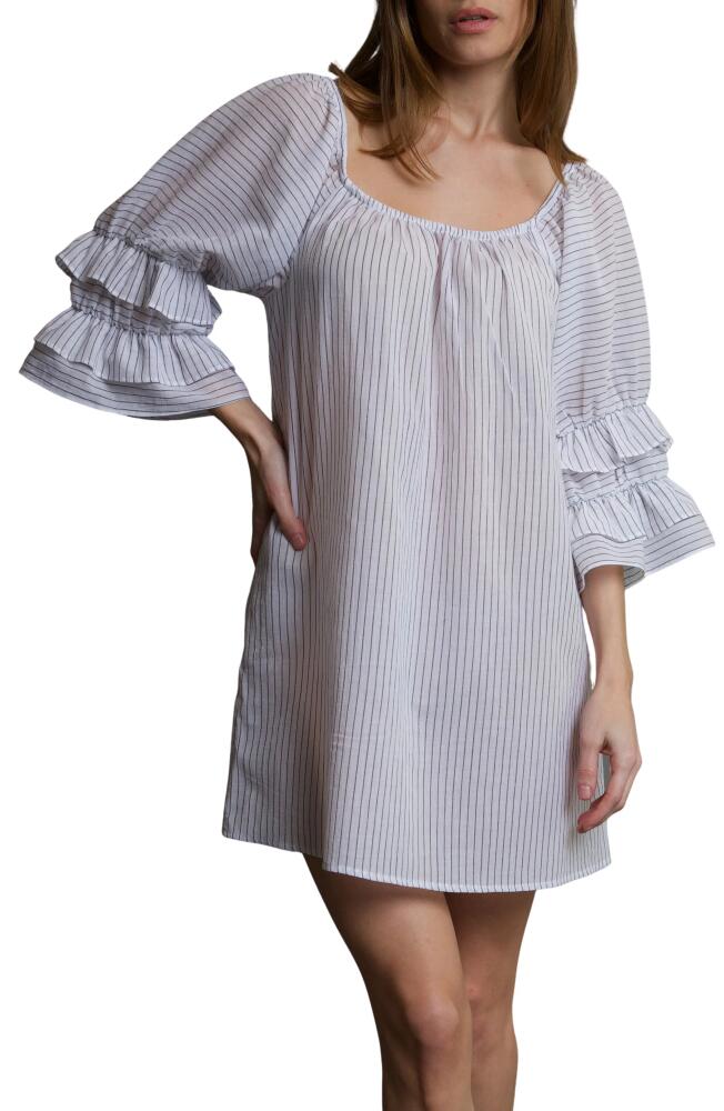 Andine Romande Ravello Pinstripe Cotton Nightgown in White And Black Cover