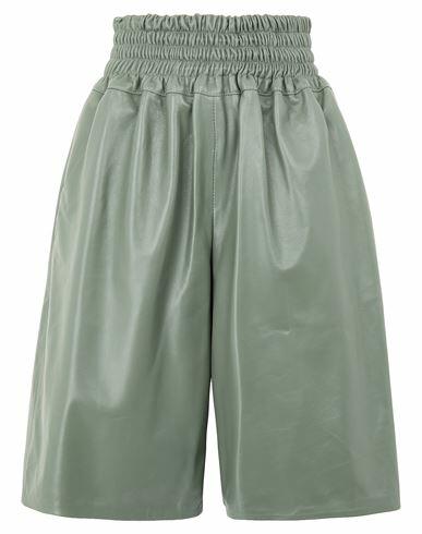 8 By Yoox Leather Pull-on Bermuda Woman Shorts & Bermuda Shorts Sage green Lambskin Cover