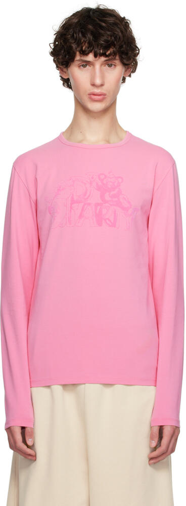 MM6 Maison Margiela Pink Flocked Long Sleeve T-Shirt Cover