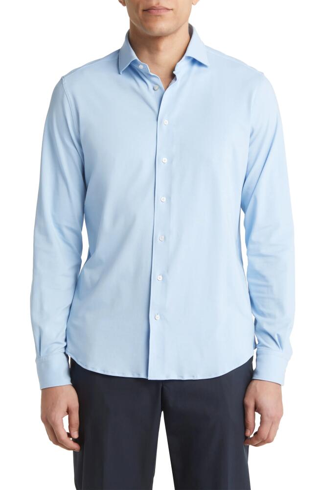 Emanuel Berg 4Flex Modern Fit Knit Button-Up Shirt in Light Blue Cover