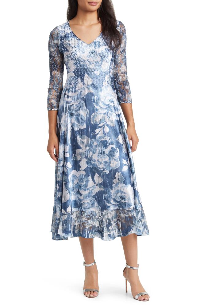 Komarov Abstract Print Charmeuse & Lace Cocktail Midi Dress in Shadow Rose Cover