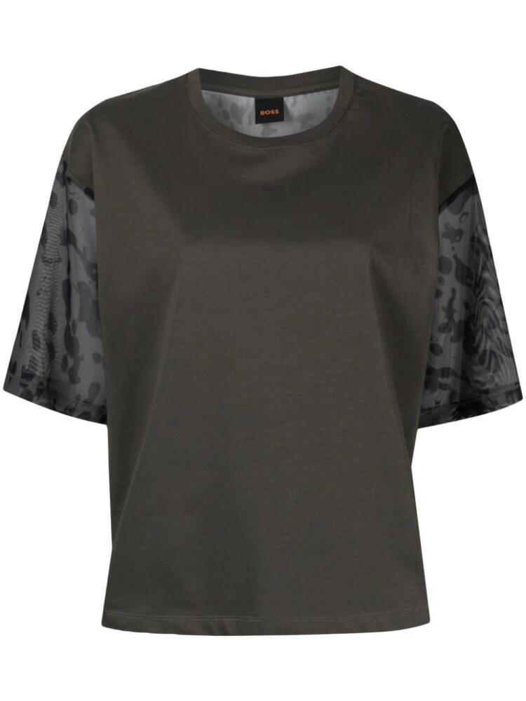 BOSS leopard-print panelled T-shirt - Green Cover