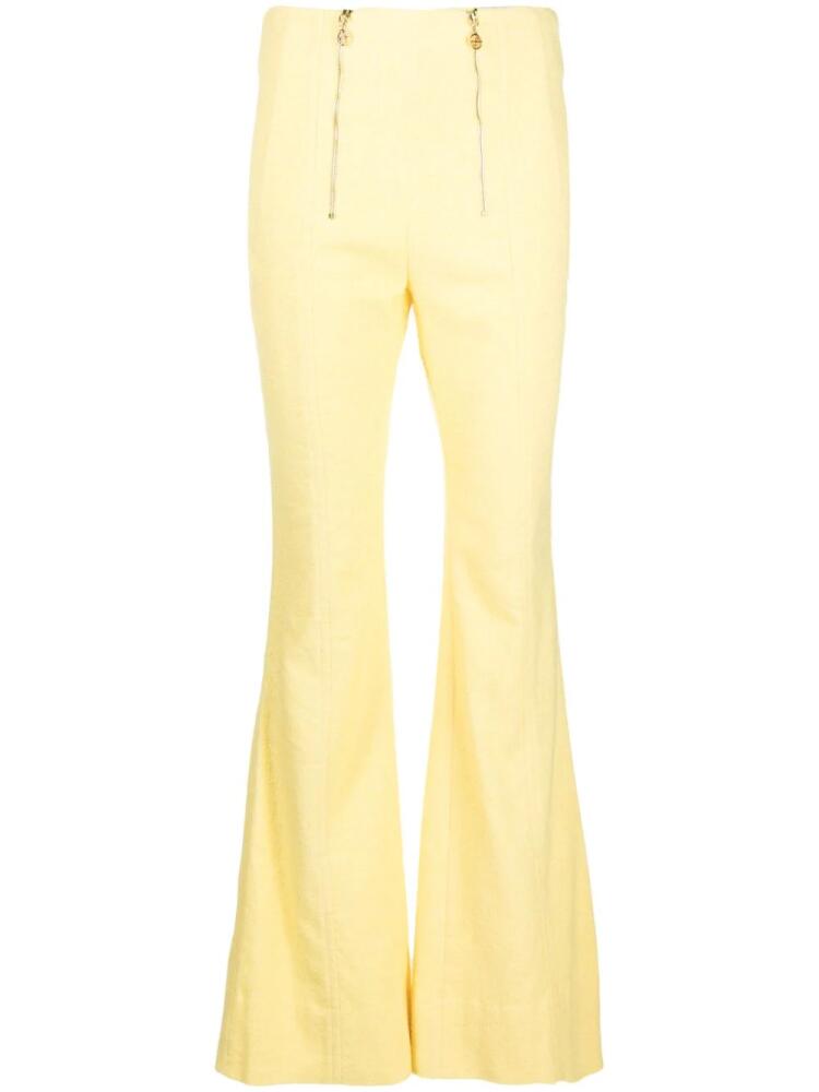 Patou zip-detail tweed flared trousers - Yellow Cover