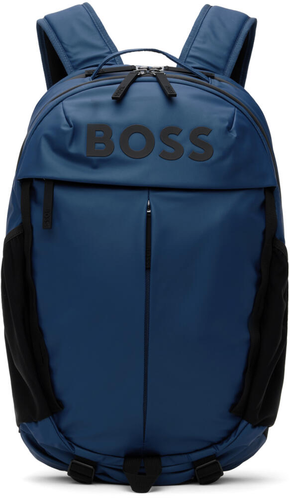 BOSS Blue Faux-Leather Logo Detail Backpack Cover