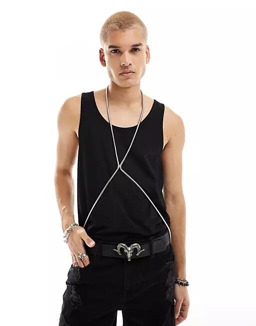 ASOS DESIGN chunky snake chain body harness in silver tone Cover