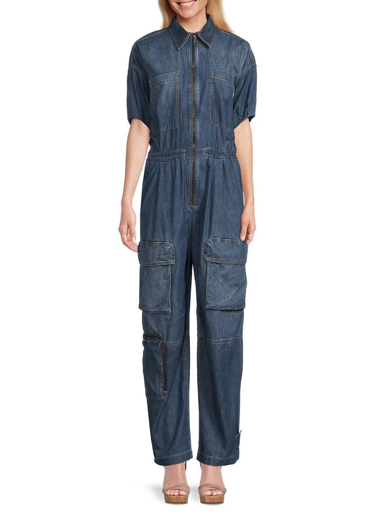 Brunello Cucinelli Women's Short Sleeve Denim Jumpsuit - Dark Wash Cover