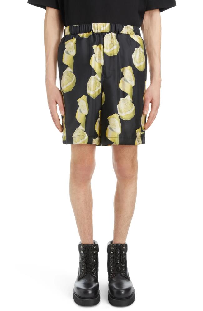 Givenchy Formal Lemon Print Elastic Waist Silk Shorts in Black/Yellow Cover