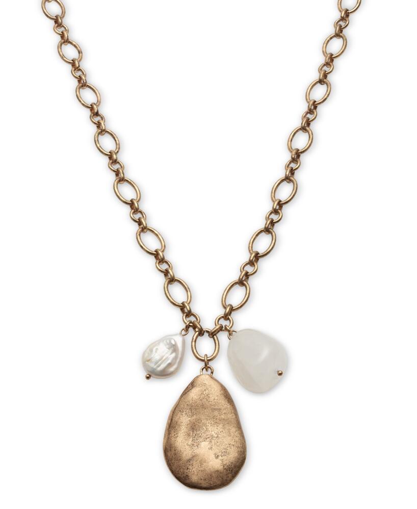 Style & Co Hammered Teardrop & Freshwater Pearl Pendant Necklace, 38" + 3" extender, Created for Macy's - Gold Cover