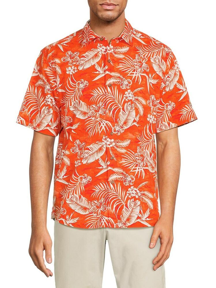 Tommy Bahama Men's Aqua Lush Tropical Print Shirt - Orange Multi Cover