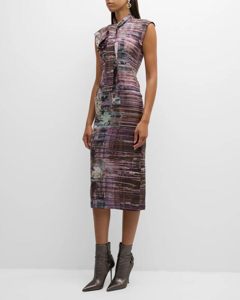 Alberta Ferretti Printed Habotai Silk Sleeveless Midi Dress Cover