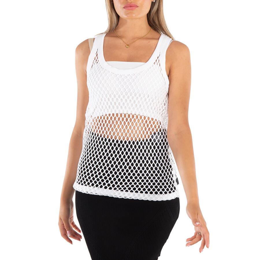 Burberry Cotton String Mesh Tank Top In Optic White Cover