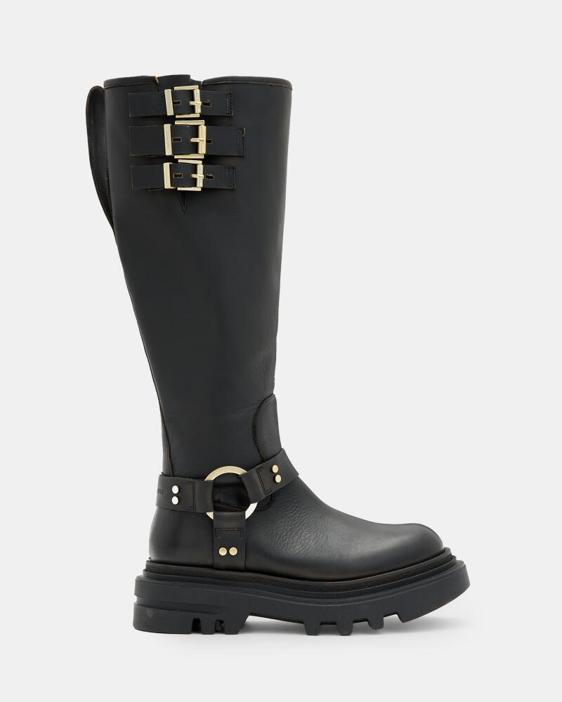 AllSaints Jade Knee High Leather Biker Boots Cover