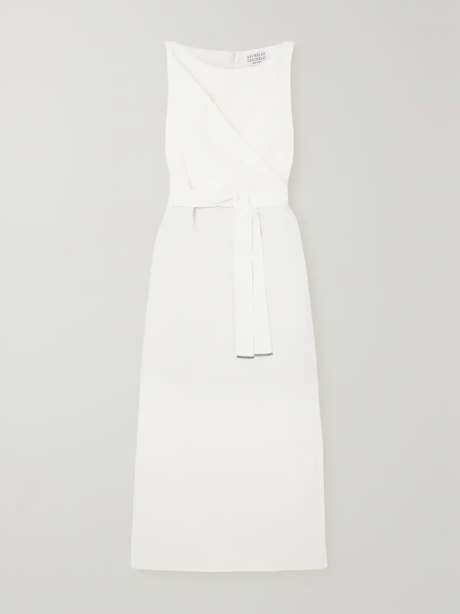 Brunello Cucinelli - Crepe Midi Wrap Dress - White Cover