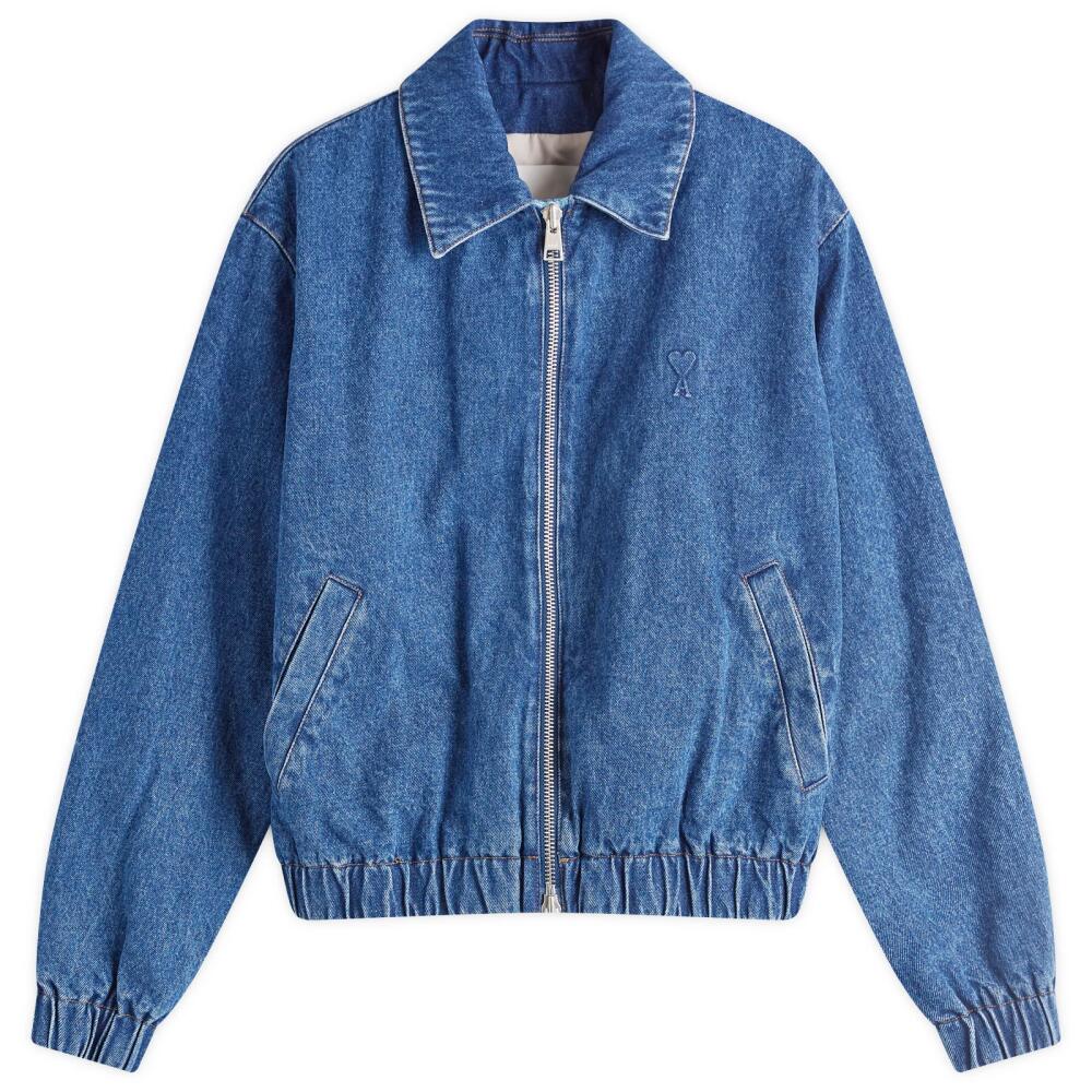 AMI Paris Men's Zipped Denim Bomber Jacket in Blue Cover