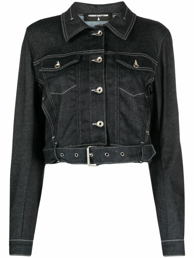 Patrizia Pepe cropped contrast-stitch denim jacket - Blue Cover