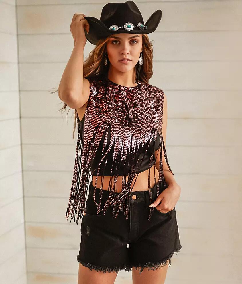 Sterling & Stitch Sequin Fringe Tank Top Cover