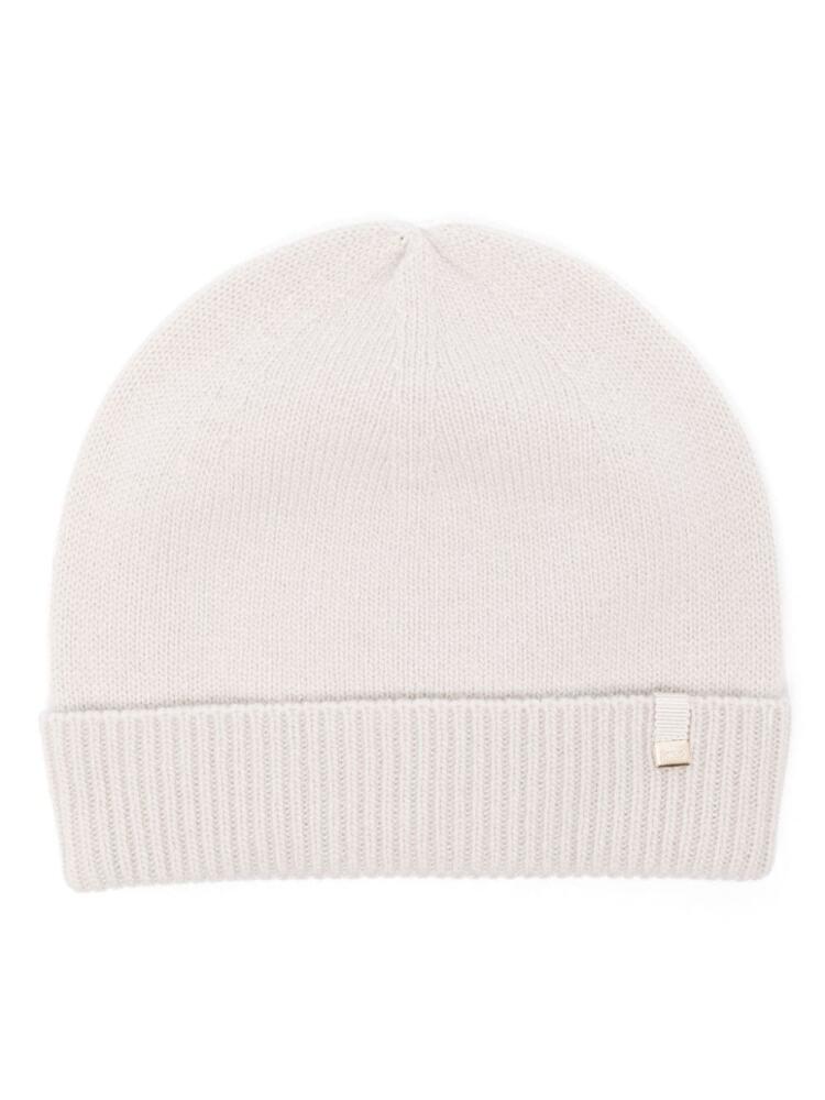 Herno logo-plaque ribbed-trim beanie - Brown Cover