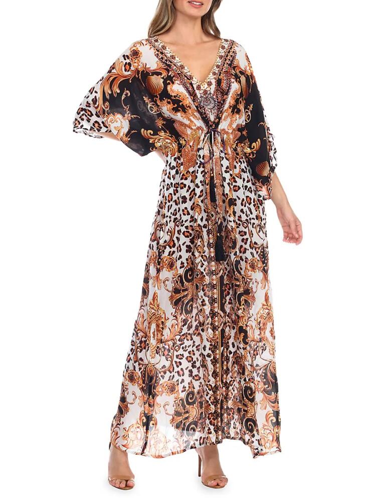 La Moda Clothing Women's Mix Print Maxi Caftan Coverup - Beige Multi Cover