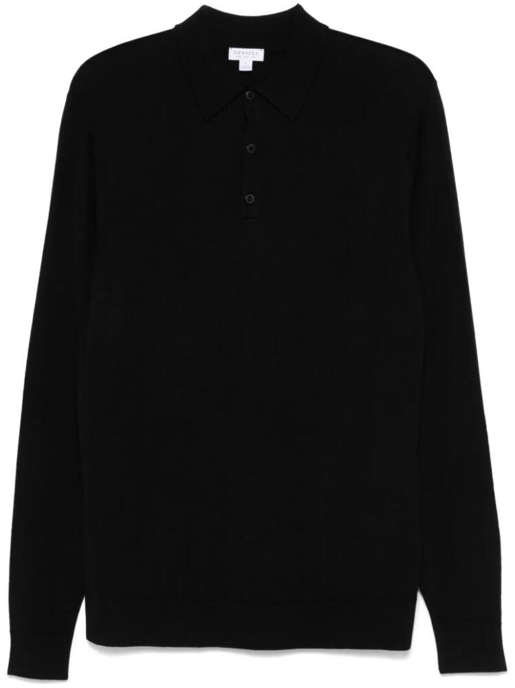 Sunspel extra-fine merino polo shirt - Black Cover