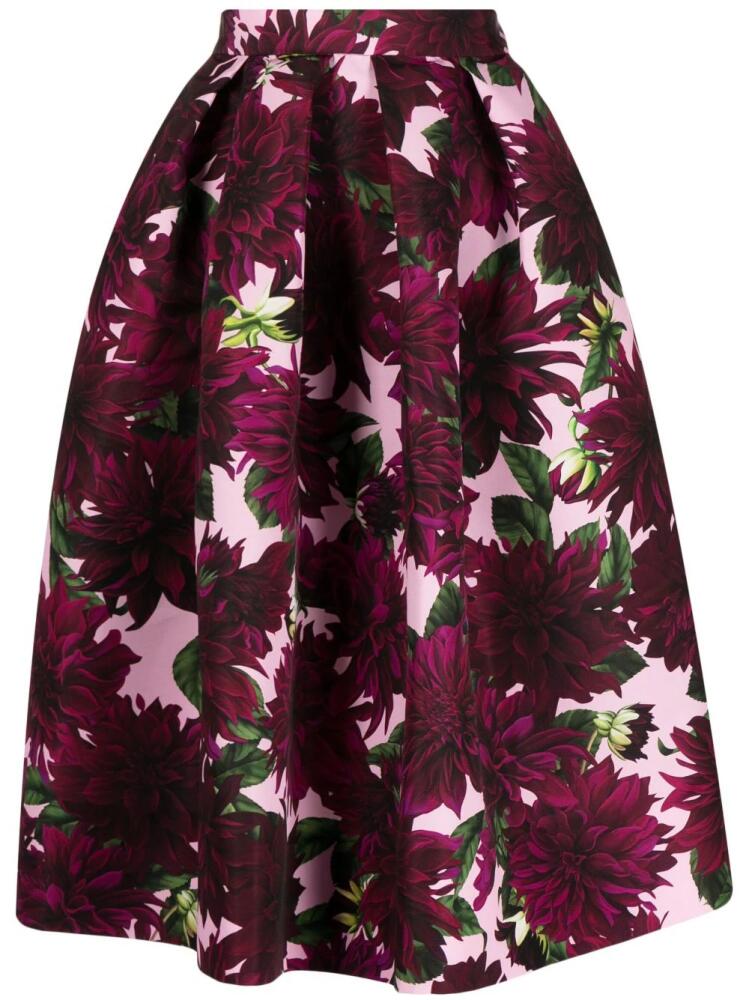 Oscar de la Renta Dahlia floral-print midi skirt - Red Cover