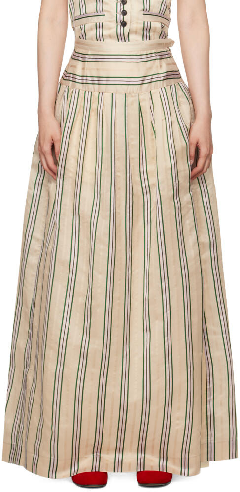 Bode Beige Antique Stripe Stowe Midi Skirt Cover