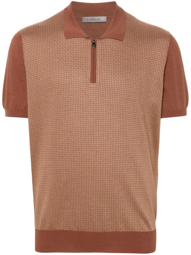 Corneliani patterned intarsia knit polo shirt - Brown Cover