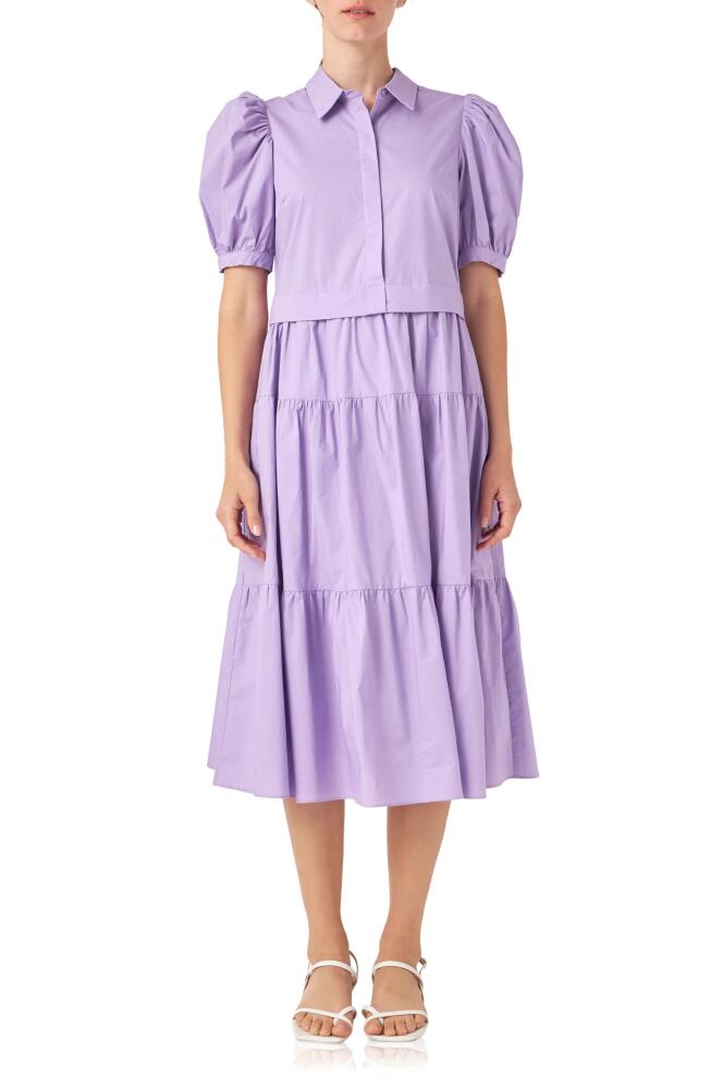 English Factory Puff Sleeve Shirtdress in Purple Cover