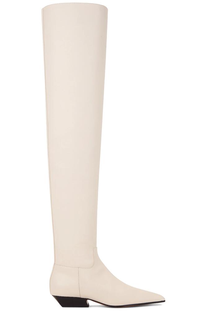 KHAITE Marfa Classic Flat Over The Knee Boot in White Cover