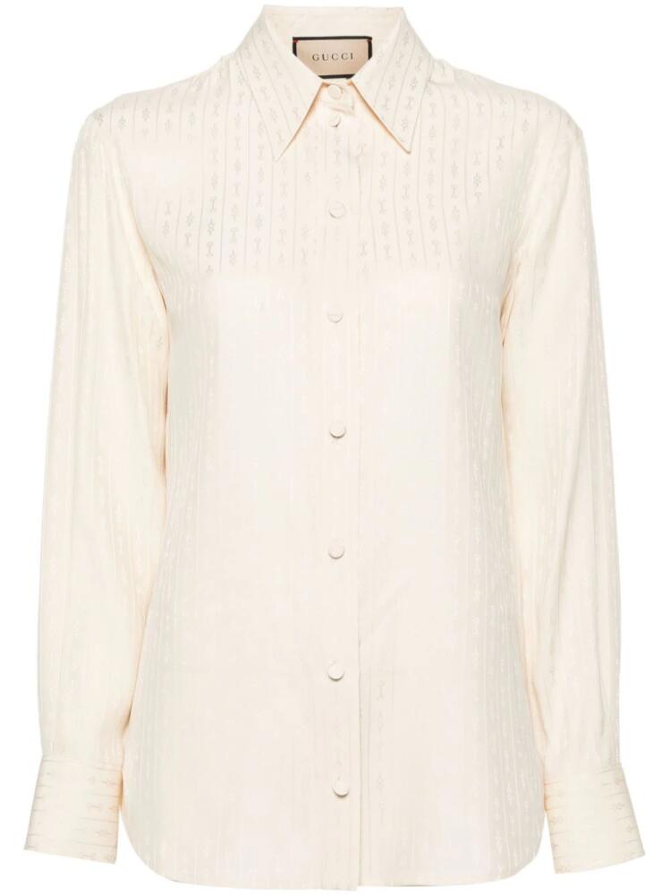 Gucci Horsebit-jacquard silk shirt - Neutrals Cover