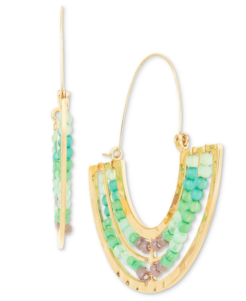 Style & Co Gold-Tone Beaded Curving Drop Earrings, Created for Macy's - Green Cover