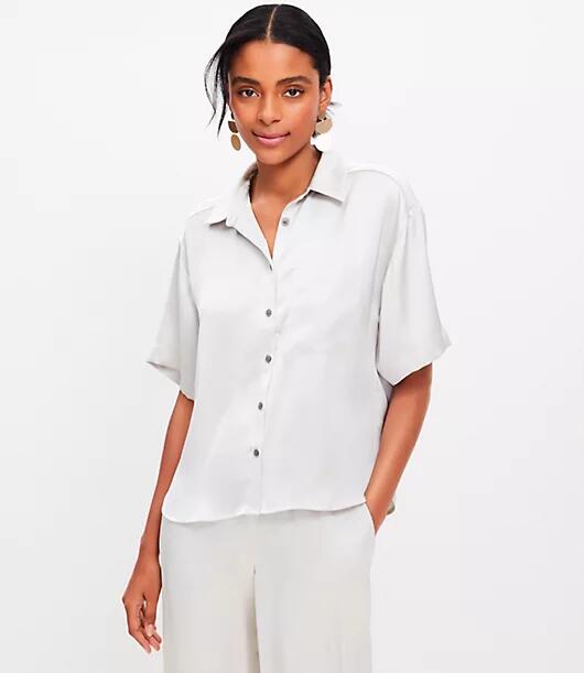 Loft Petite Satin Pocket Shirt Cover