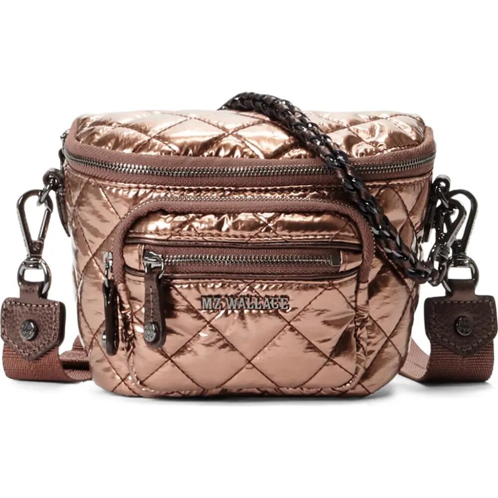 MZ Wallace Micro Crosby Diamond Quilted Nylon Sling Bag in Copper Metallic Lacquer Cover