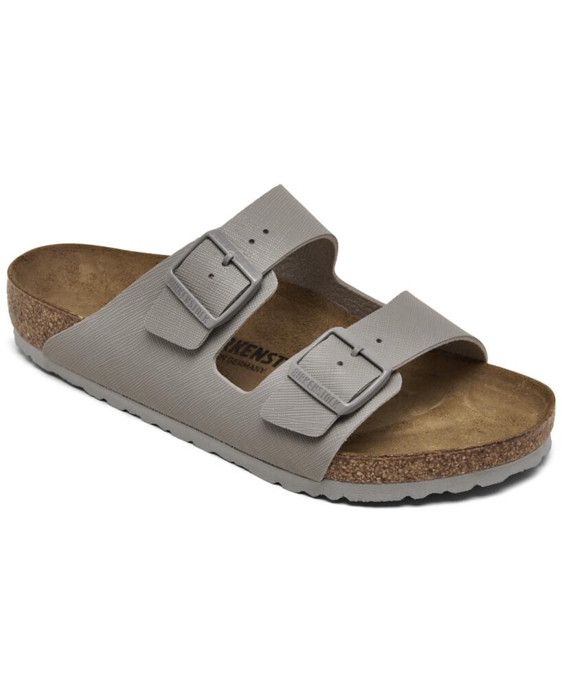 Birkenstock Men's Arizona Birko-Flor Saffiano Adjustable Slide Sandals from Finish Line - Stone Coin Cover