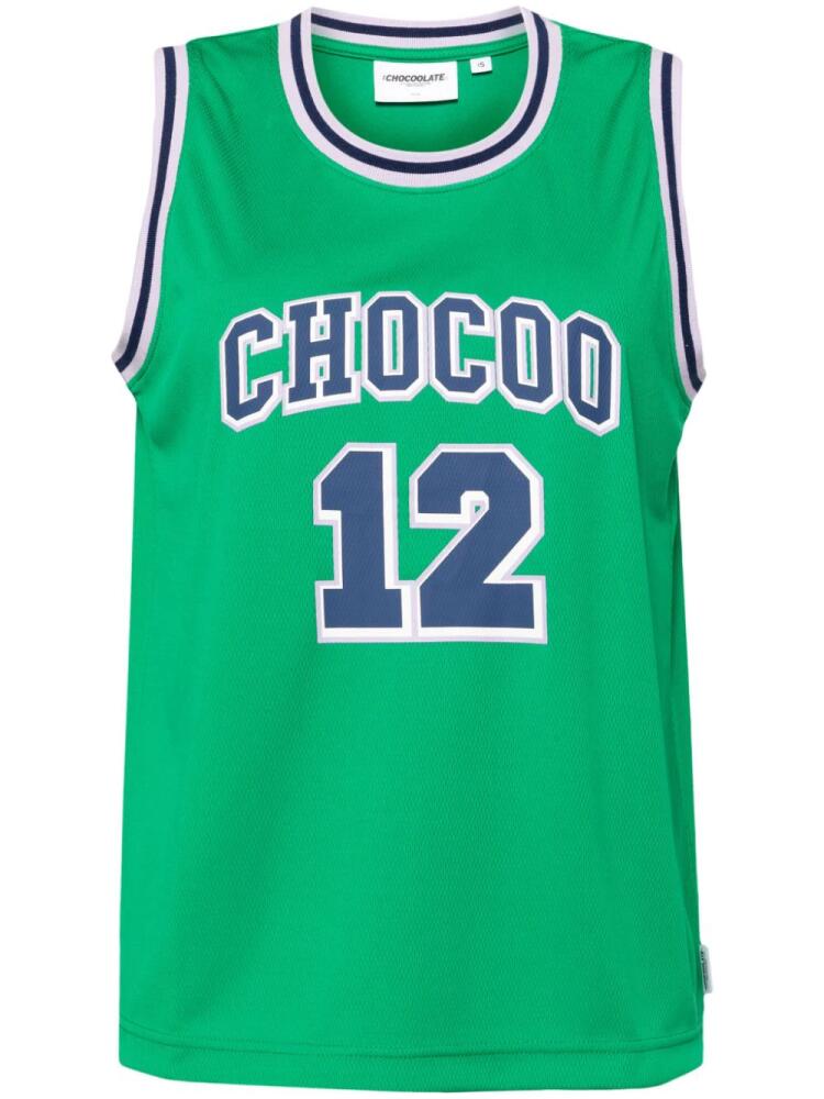 CHOCOOLATE logo-print contrasting-trim tank top - Green Cover