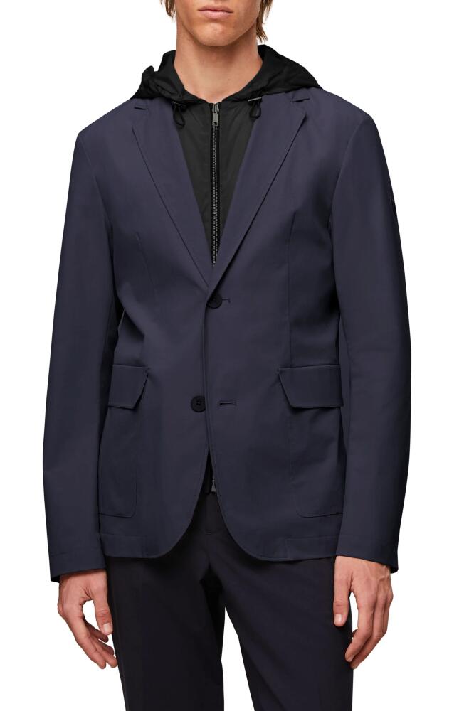 AlphaTauri OBOSS V5.Y7.01 Water Resistant Packable Blazer with Removable Hooded Bib in Navy Cover