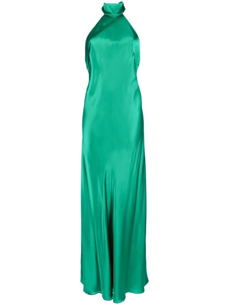 Michelle Mason backless halter-neck tie gown - Green Cover